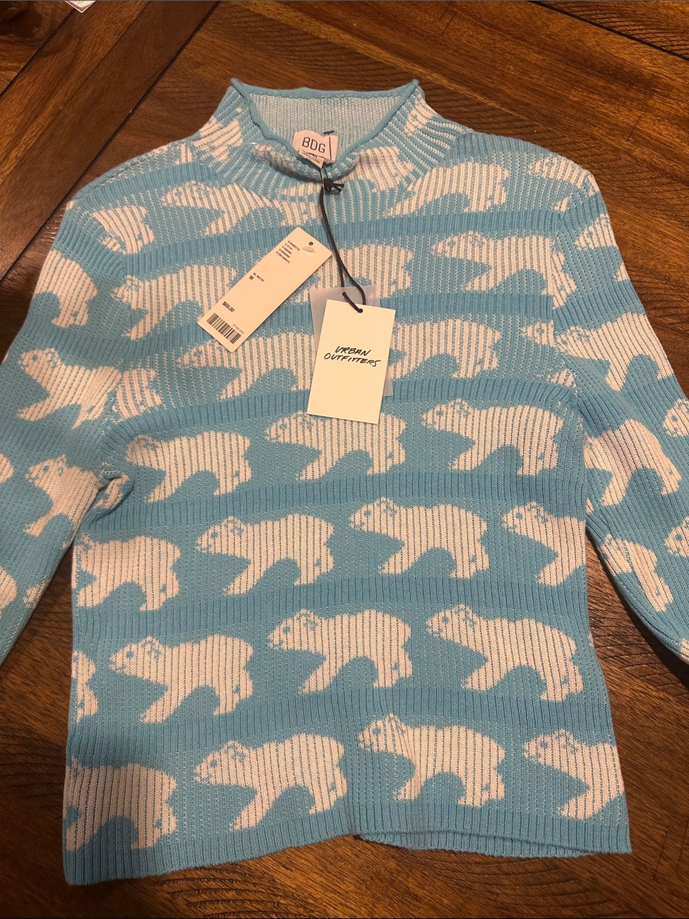 BDG Light Blue and White Polar Bear Knit Sweater